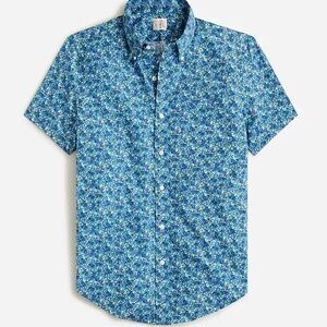 J. Crew Button Down Poplin S/S Shirt Men's Medium Blue Floral Secret Wash Summer